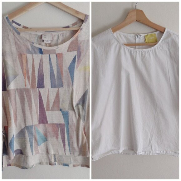 SALE Lot of 2 Anthropologie Relaxed Fit Blouses S Cotton Linen Summer Tops - Picture 1 of 14